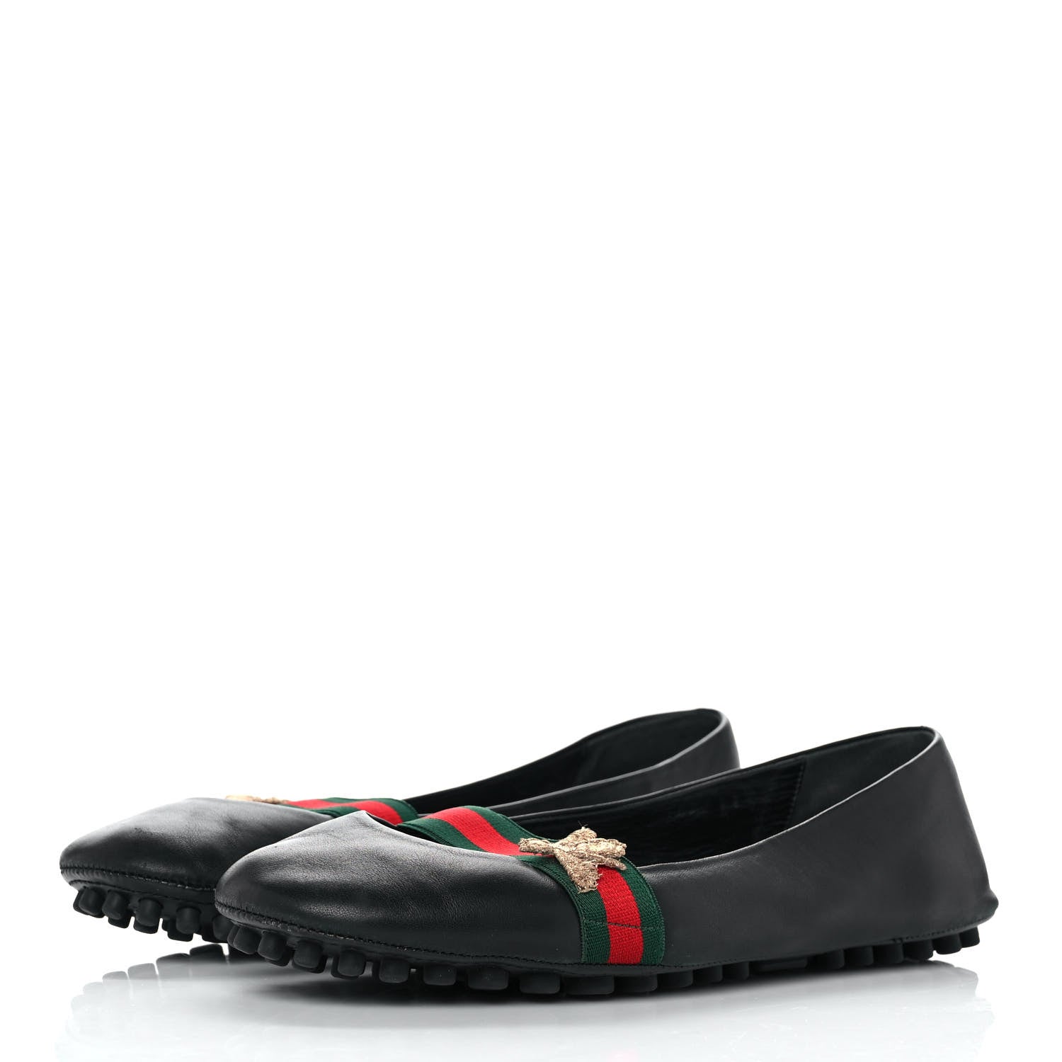 Gucci Calfskin Bayadere Bee Ballerina Flats 39.5 Black 3 of 9