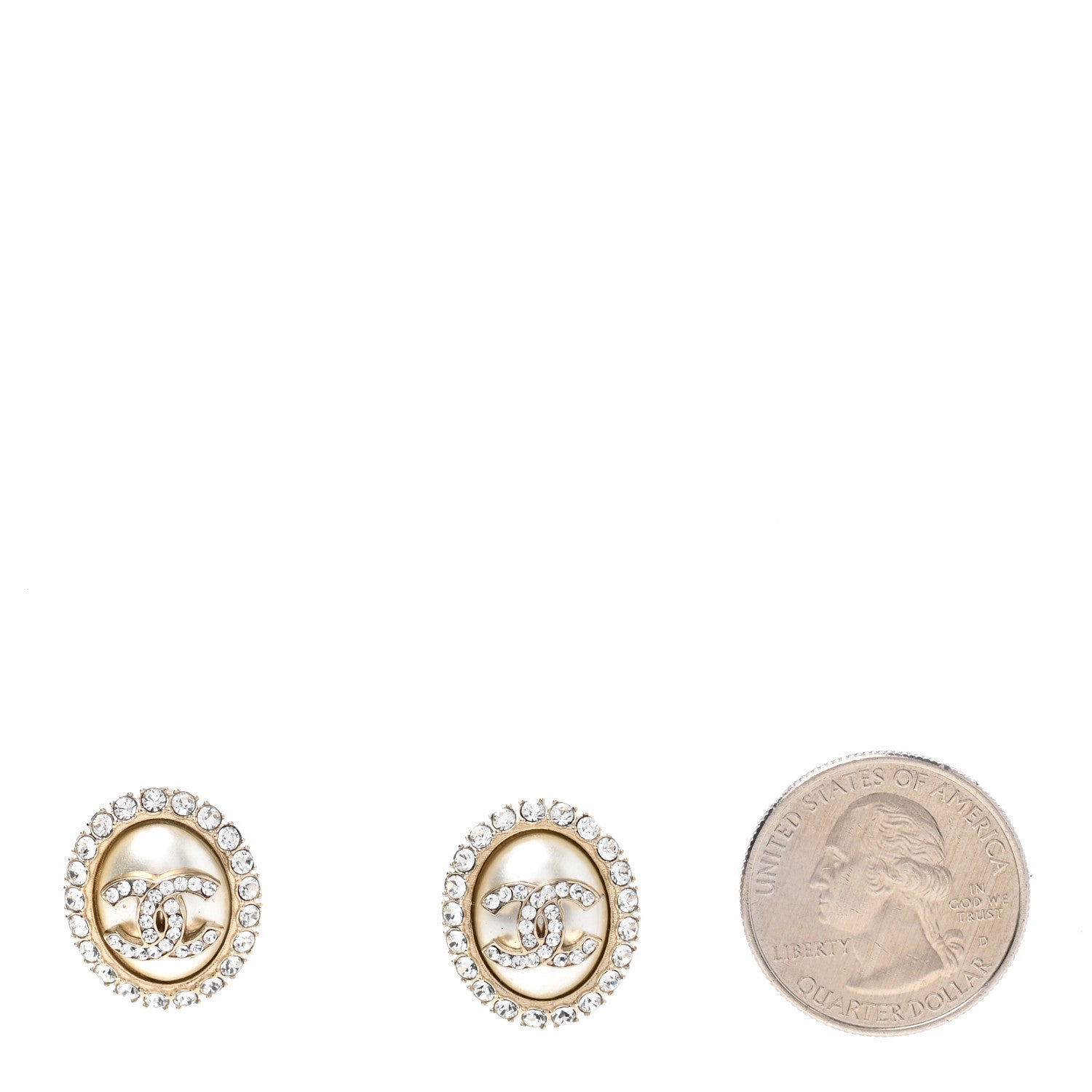 Chanel Pearl Crystal CC Stud Earrings Gold 2 of 5