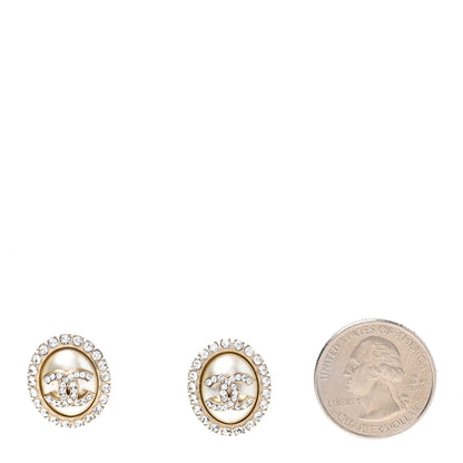 Chanel Pearl Crystal CC Stud Earrings Gold 2 of 5