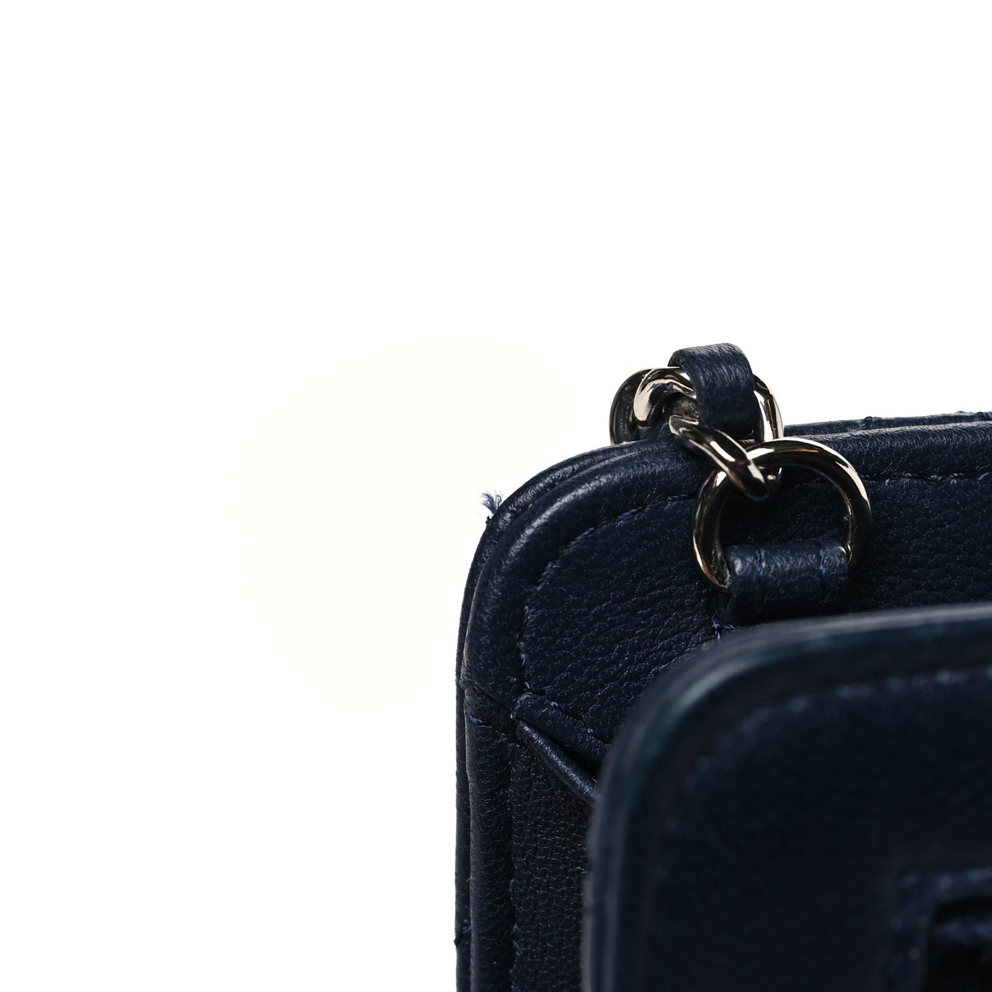 Lambskin Quilted Square Front Pocket Clutch With Chain Navy Blue