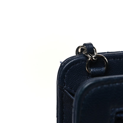 Chanel Lambskin Quilted Square Front Pocket Clutch With Chain Navy Blue 11 of 14
