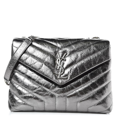 Saint Laurent Metallic Calfskin Y Quilted Monogram Small Loulou Chain Satchel Acciaio 1 of 10