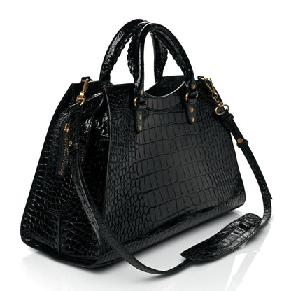 Balenciaga Shiny Supple Calfskin Crocodile Embossed Brass Hardware Neo Classic City Black 3 of 9