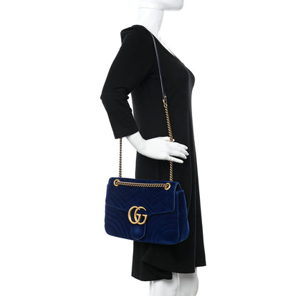 Gucci Velvet Matelasse Medium GG Marmont Shoulder Bag Cobalt Blue 2 of 13