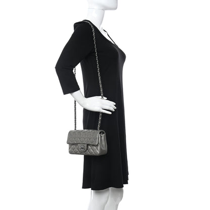 Chanel Iridescent Calfskin Quilted Mini Rectangular Flap Charcoal Grey 2 of 10