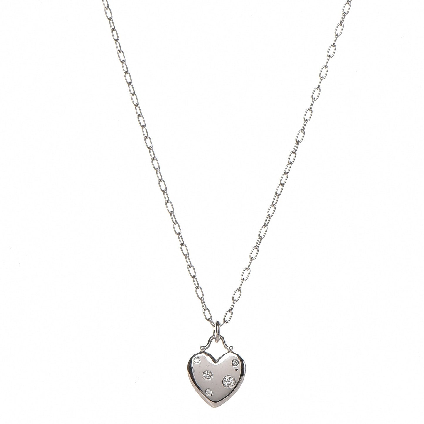 18K White Gold Diamond Etoile Small Heart Pendant Necklace