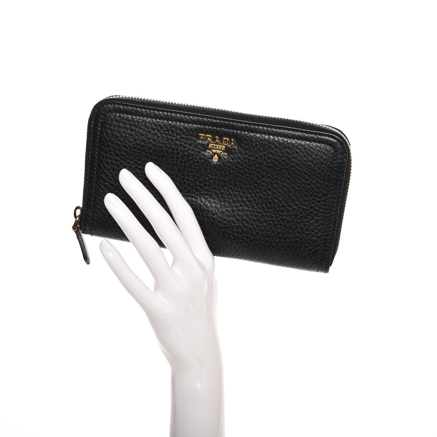 Prada Vitello Daino Zip Around Wallet Nero Black 2 of 6