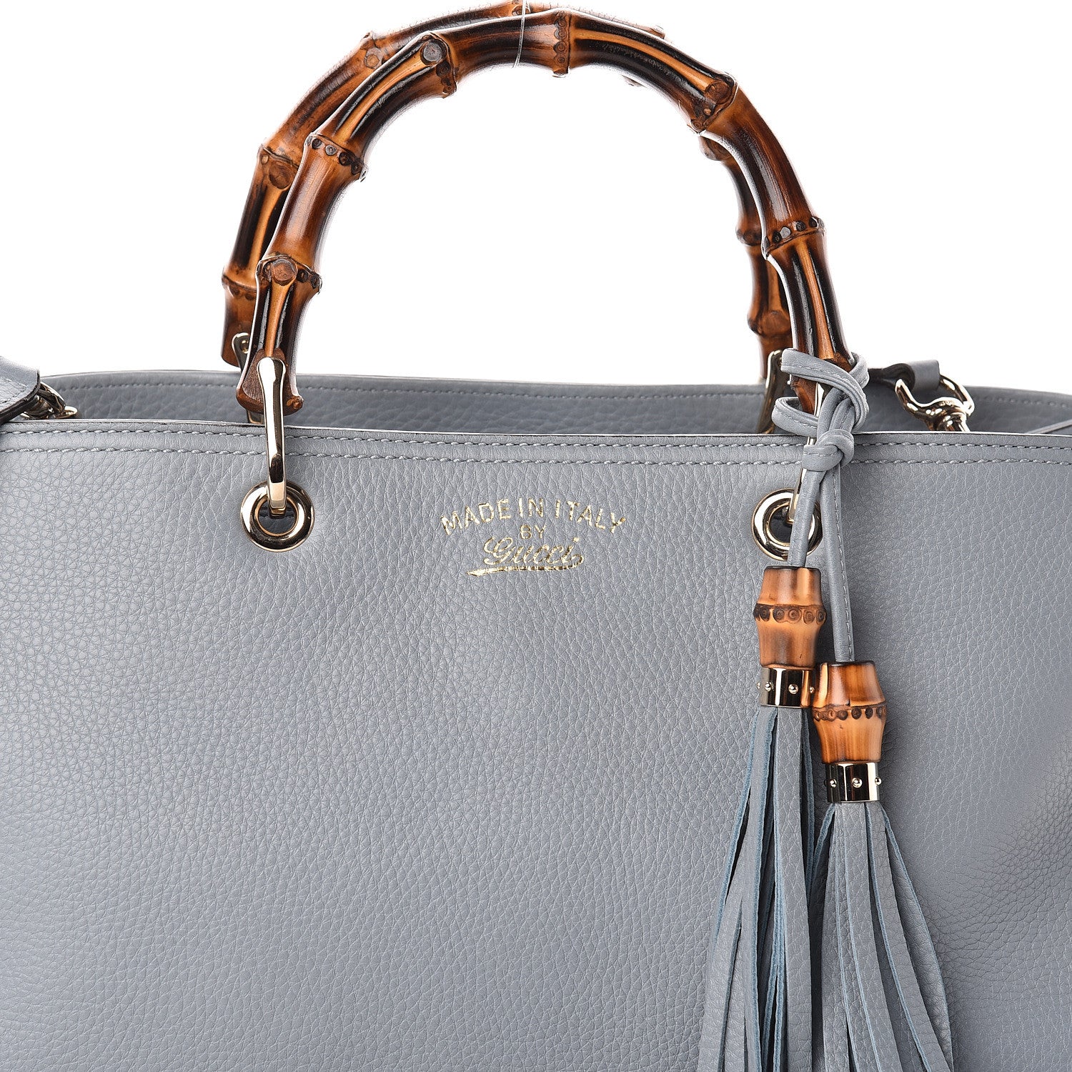 Gucci Pebbled Calfskin Medium Bamboo Shopper Tote Light Blue 11 of 11