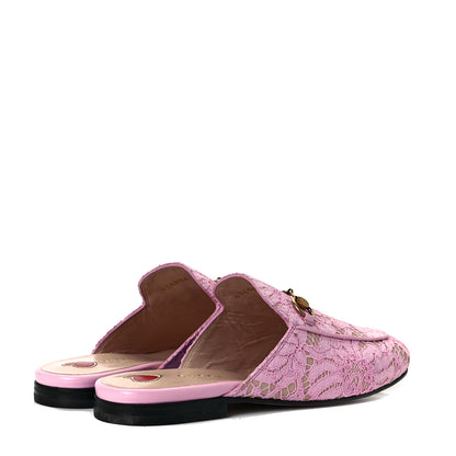 Gucci Lace Malaga Kid Womens Princetown Slippers 37 Sugar Pink Skin Rose 4 of 9