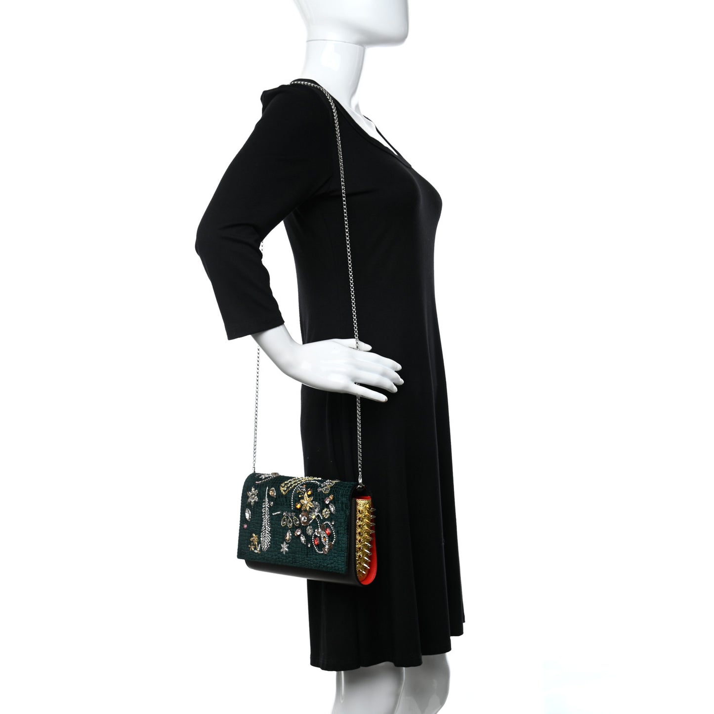 Calfskin Beaded Chain Wallet Dark Gray