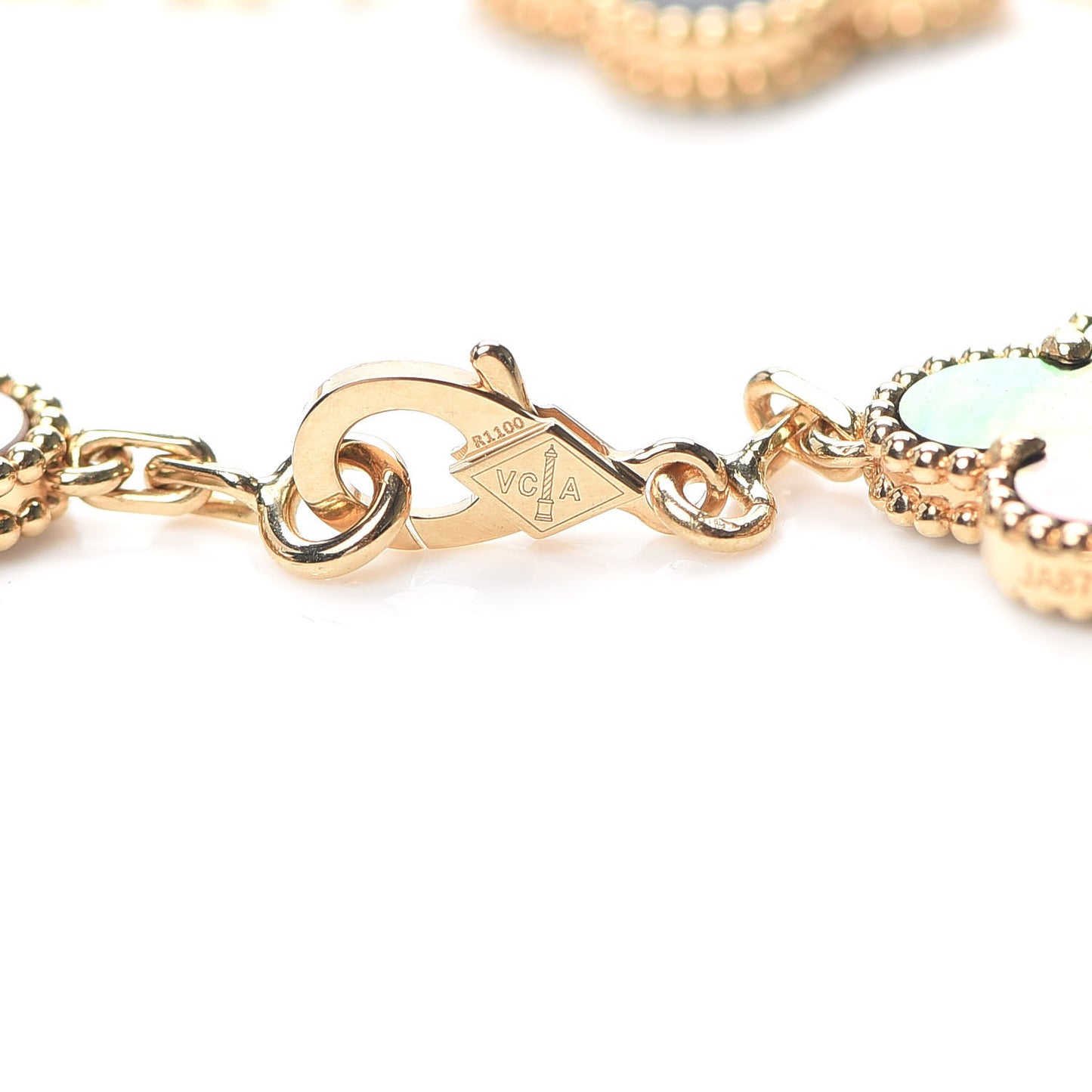 18K Yellow Gold Gray Mother of Pearl 5 Motifs Vintage Alhambra Bracelet