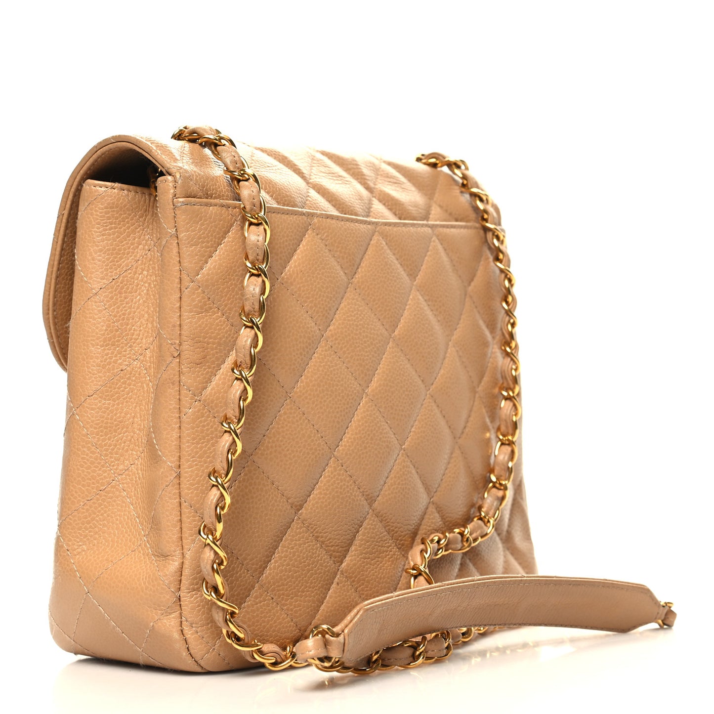 Caviar Quilted Flap Shoulder Bag Beige
