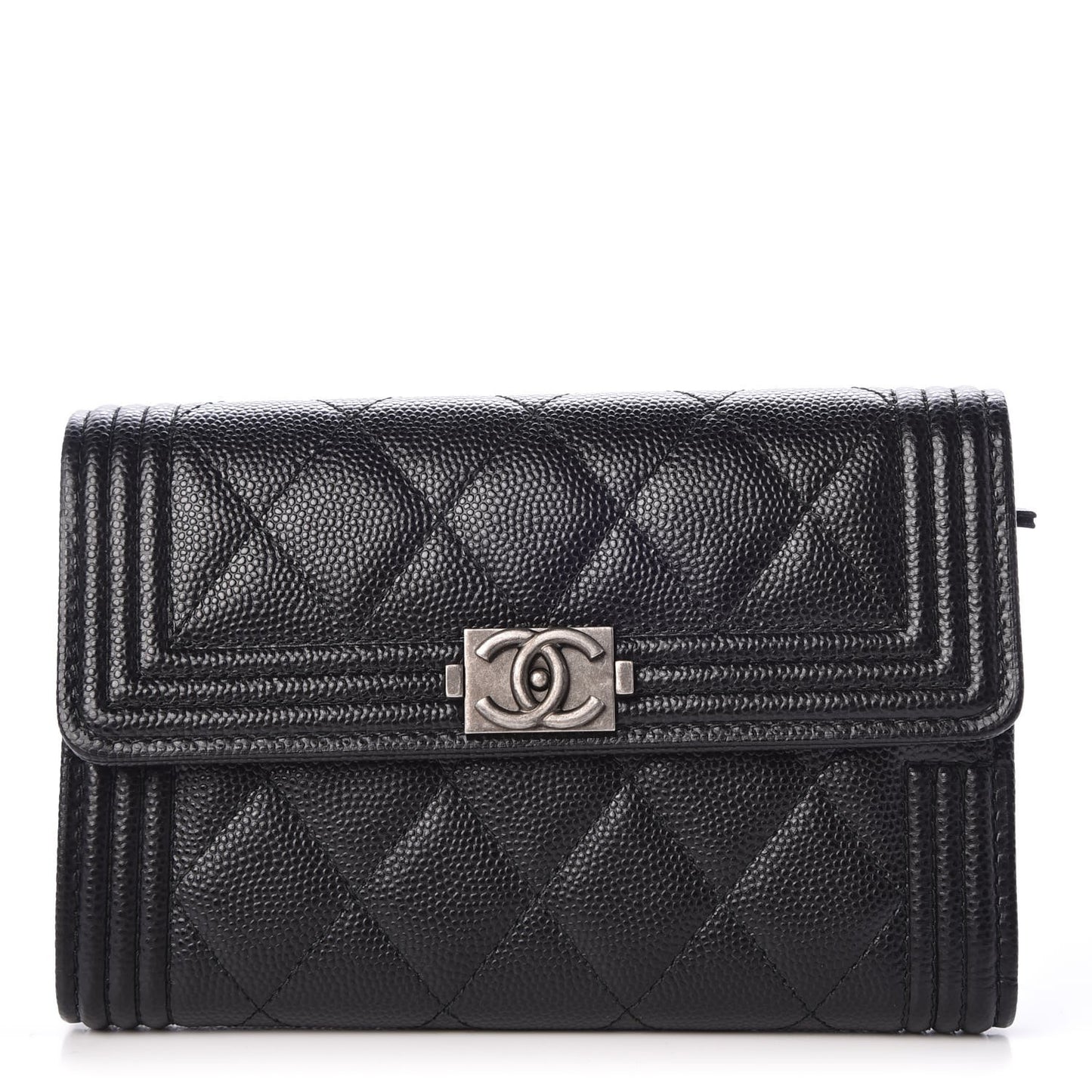 Caviar Quilted Medium Boy Flap Wallet Black