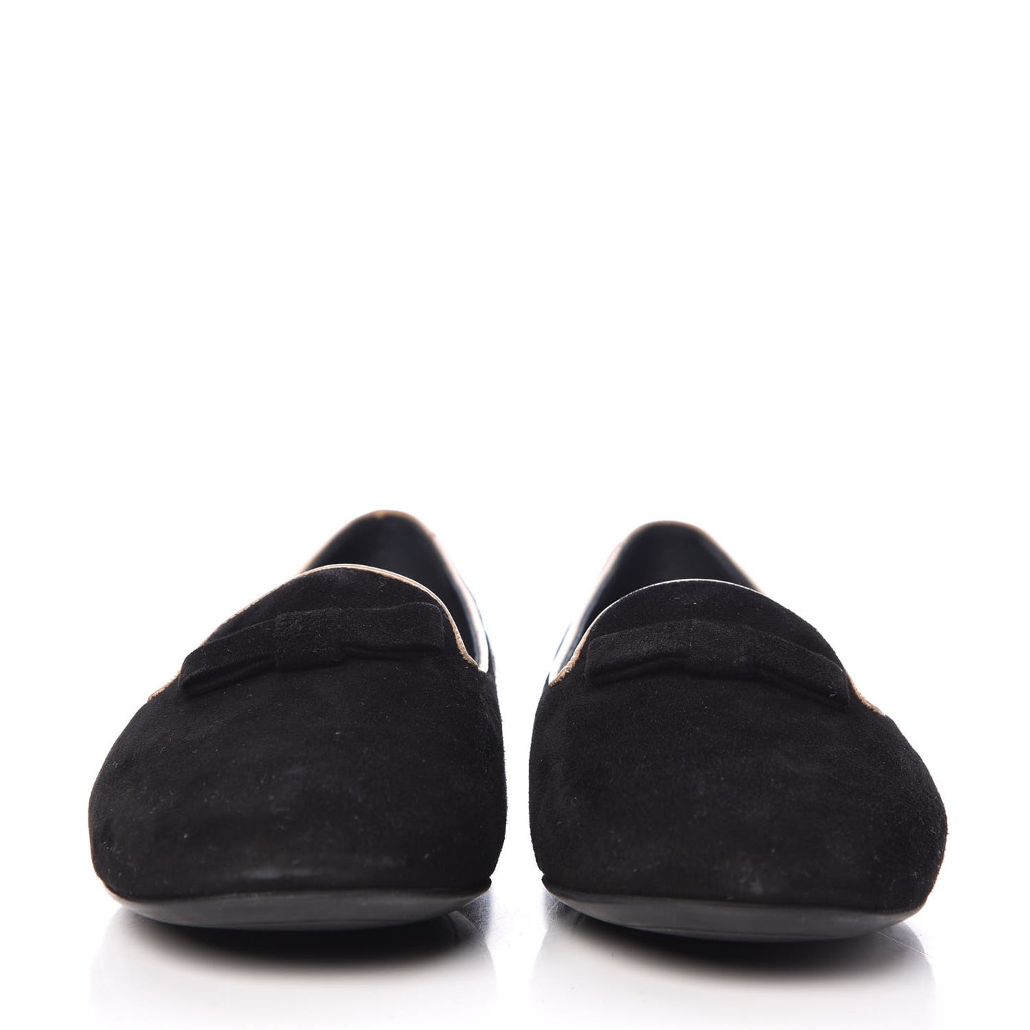 Suede Uniformes Bow Flat Loafers 36.5 Black