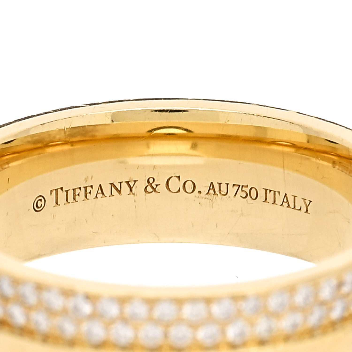 Tiffany 18K Yellow Gold Diamond Wide T Two Pave Ring 52 6 4 of 4