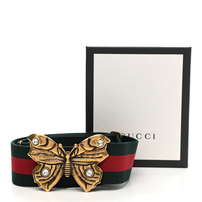 Gucci Nylon Web Embellished Butterfly Belt 80 32 Red Green 5 of 5