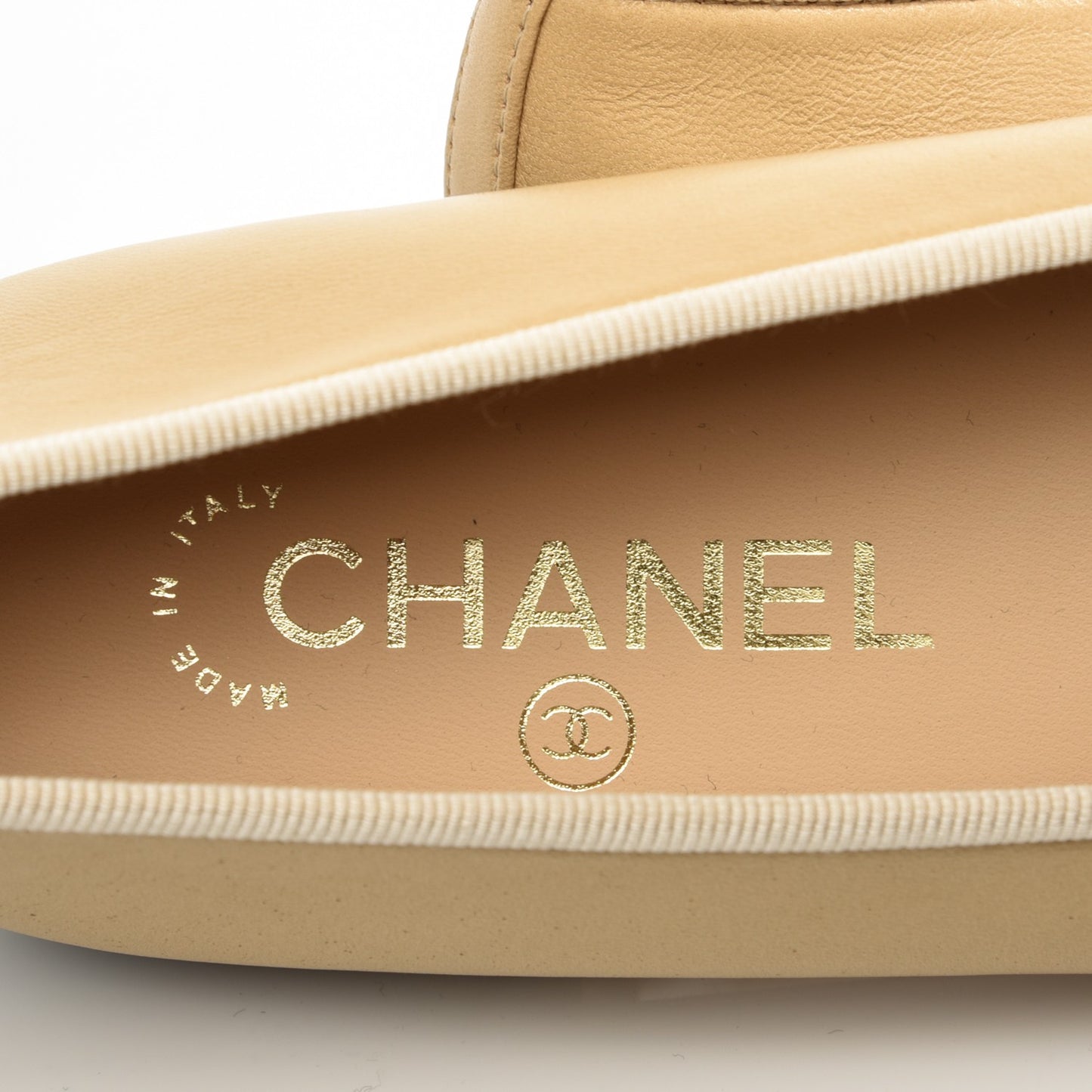 Lambskin Cap Toe Ballerina Flats 37.5 Beige Black