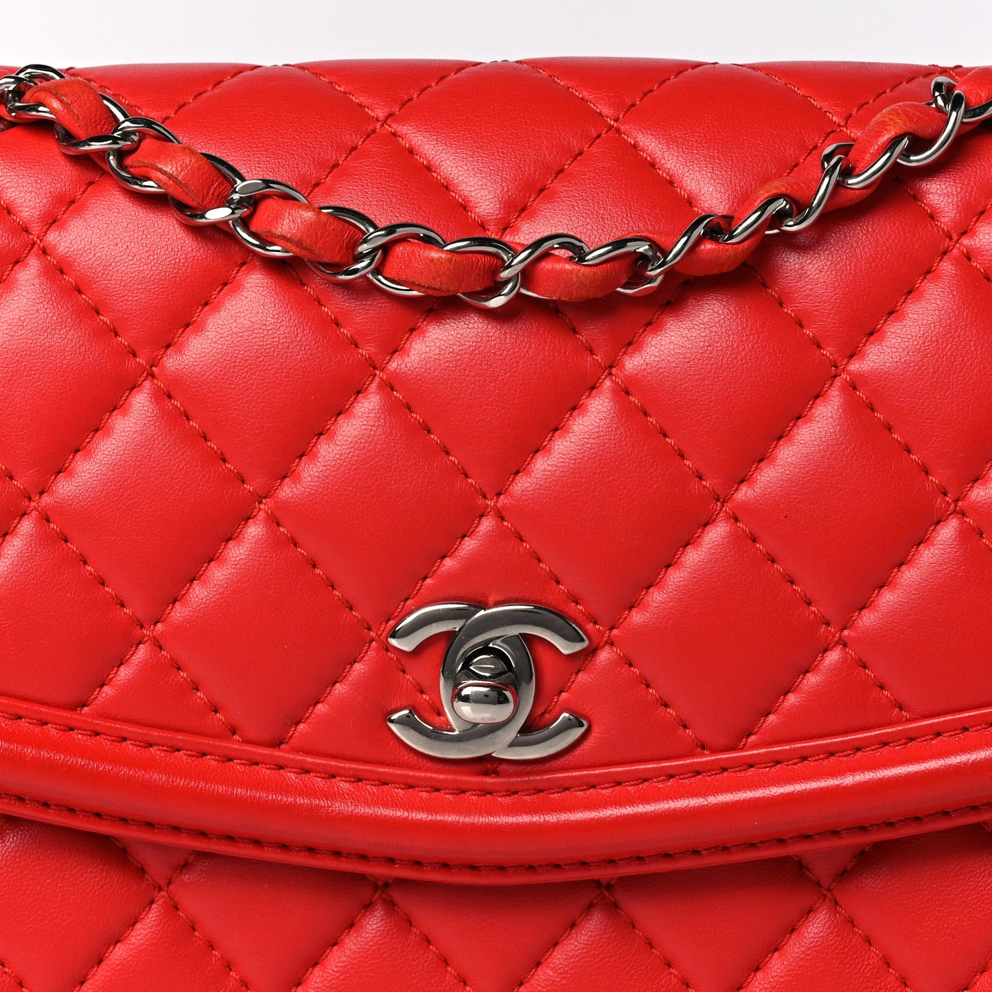 Lambskin Quilted Small Geometric Flap Red