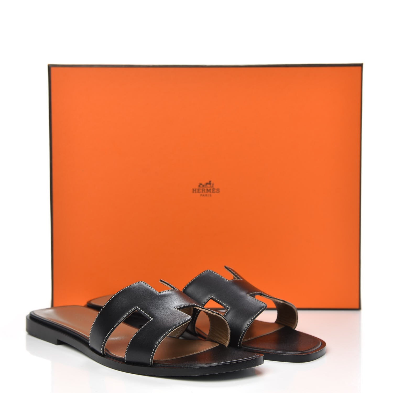 Hermes Box Calfskin Oran Sandals 37 Black 9 of 9