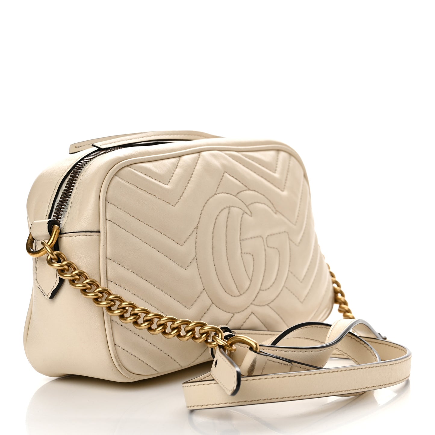 Calfskin Matelasse Small GG Marmont Chain Shoulder Bag White