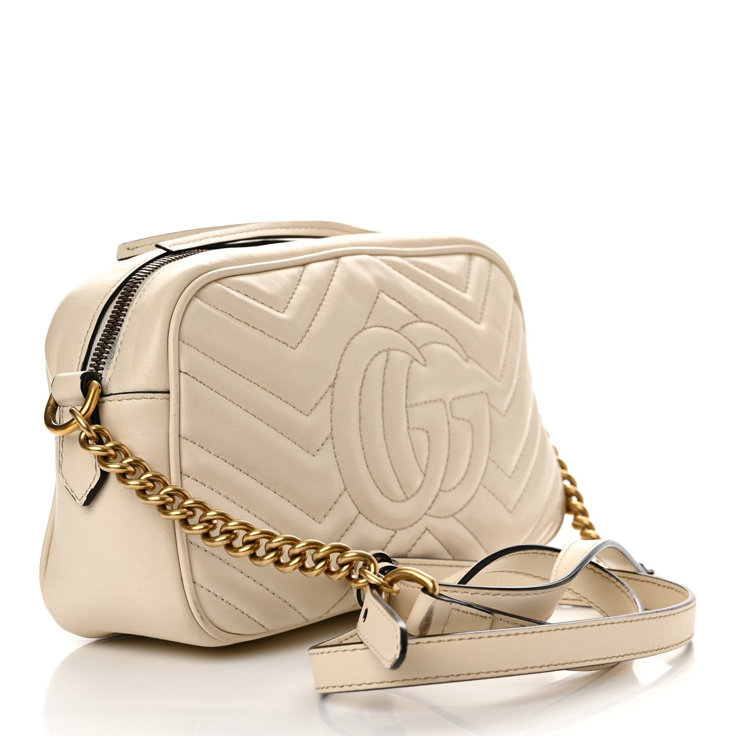 Gucci Calfskin Matelasse Small GG Marmont Chain Shoulder Bag White 3 of 15