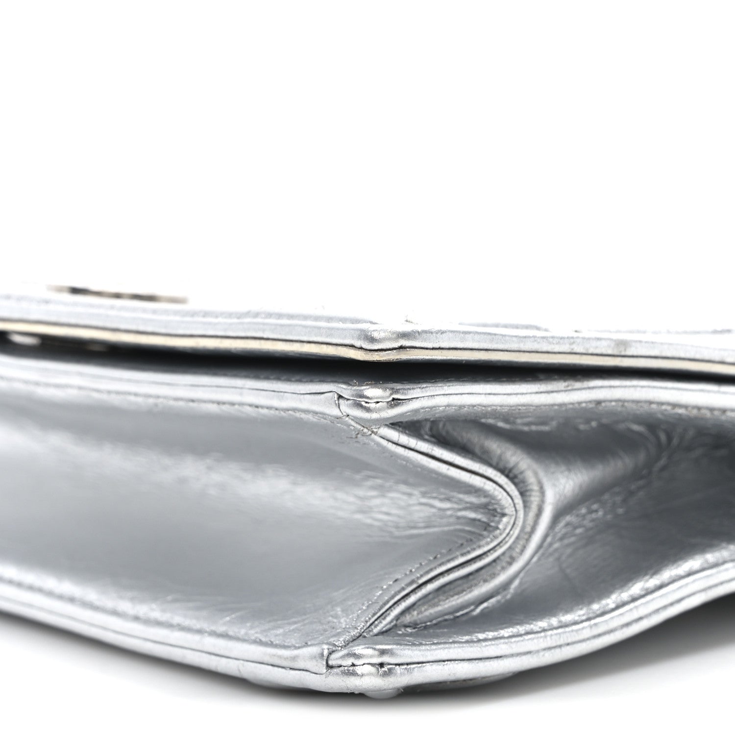 Christian Dior Metallic Crinkled Lambskin Medium Diorama Flap Bag Silver 9 of 9