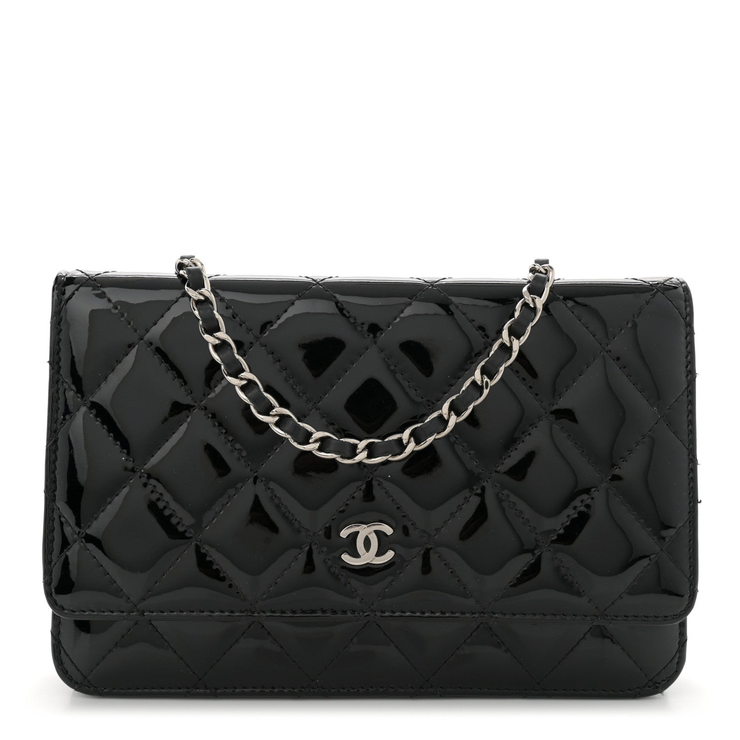 Chanel Patent Quilted Wallet On Chain WOC Black 1 of 17