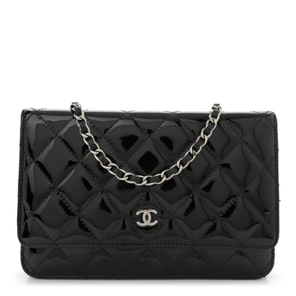 Chanel Patent Quilted Wallet On Chain WOC Black 1 of 17