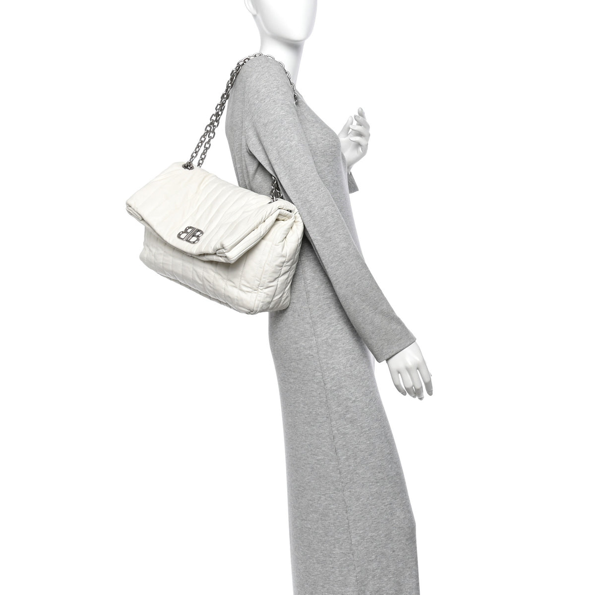 Arena Calfskin Nylon Medium Monaco Chain Shoulder Bag Optic White