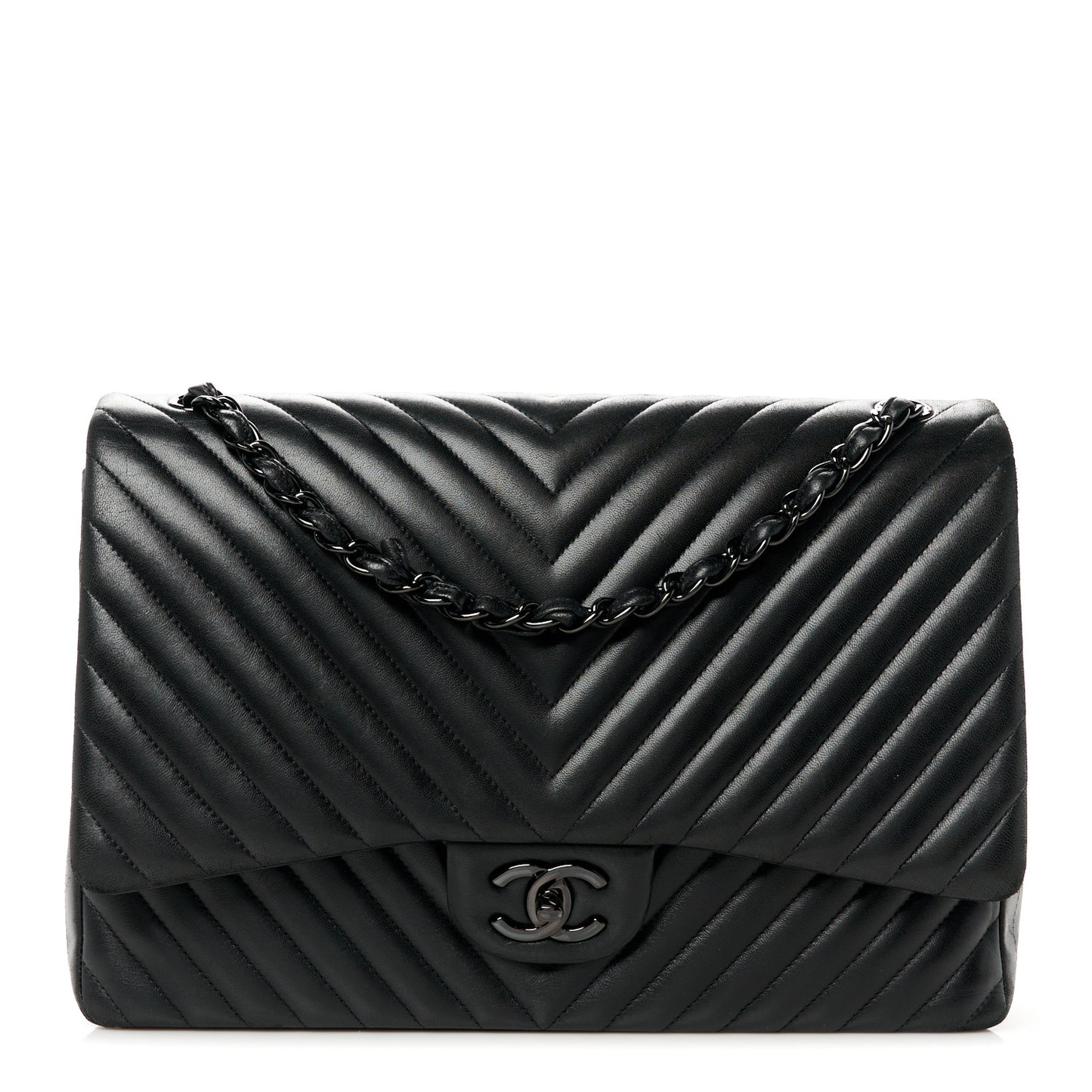 Lambskin Chevron Quilted Maxi Double Flap So Black