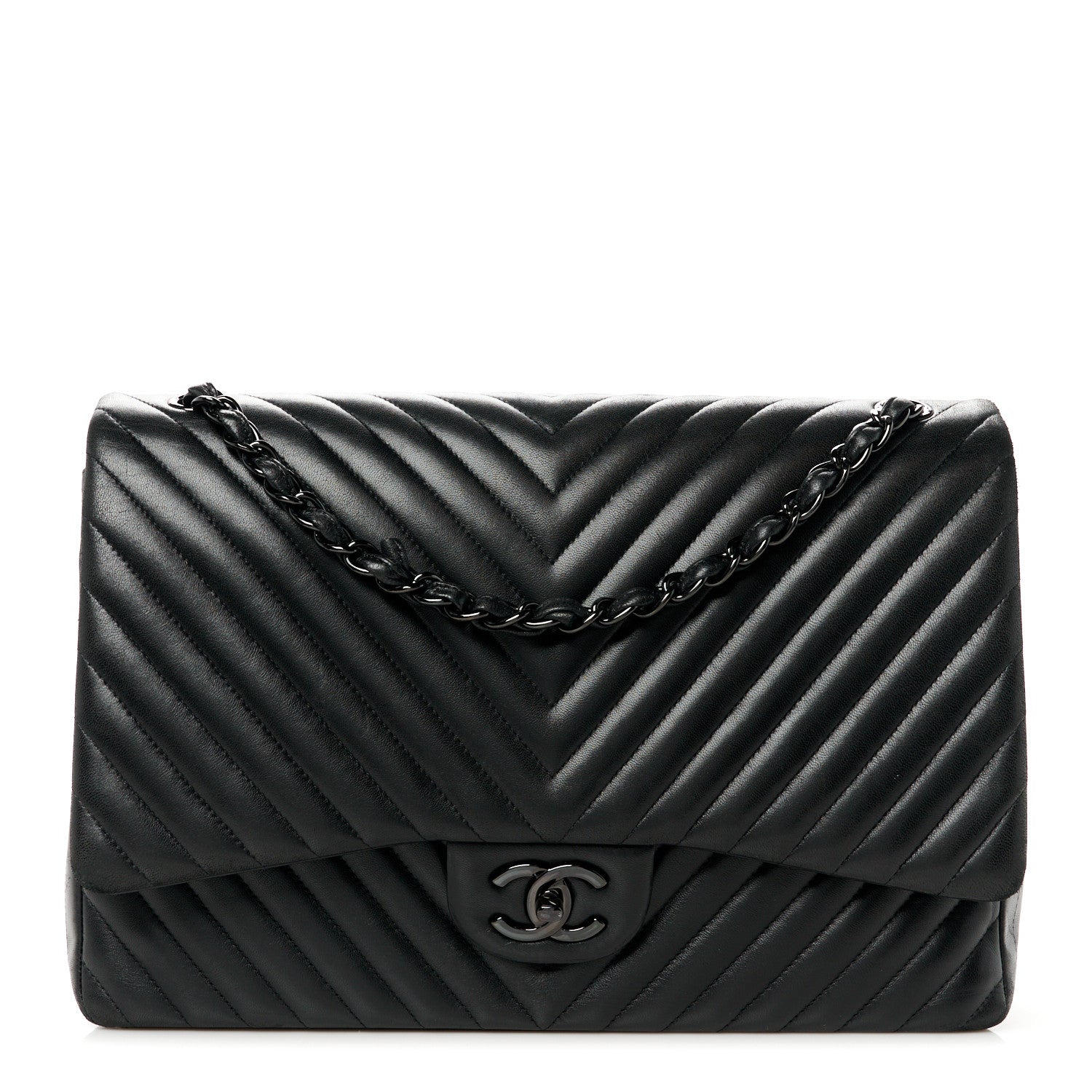 Chanel Lambskin Chevron Quilted Maxi Double Flap So Black 1 of 11