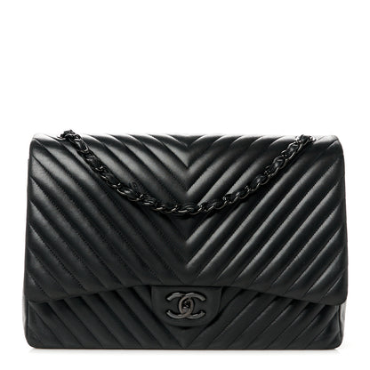 Chanel Lambskin Chevron Quilted Maxi Double Flap So Black 1 of 11