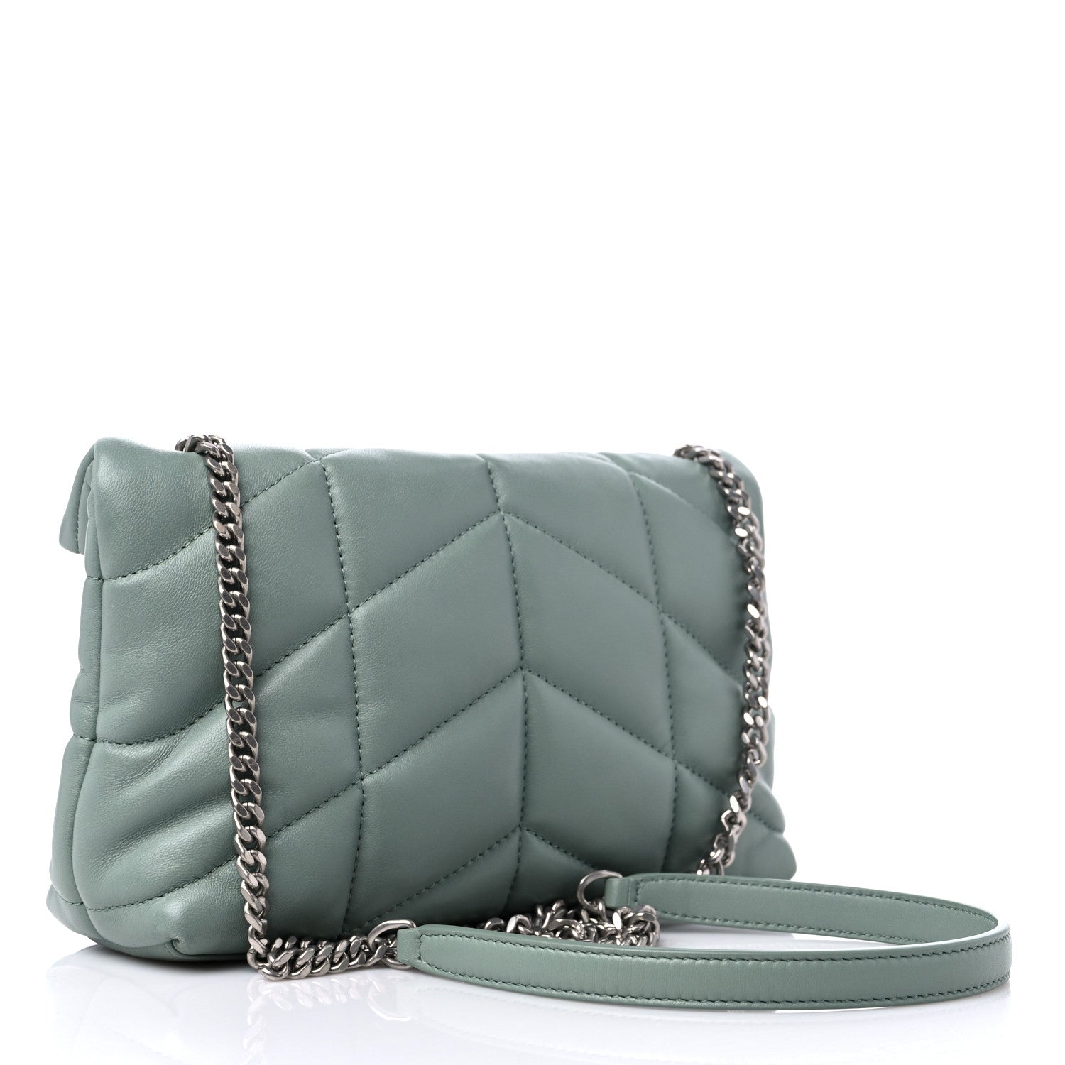 Saint Laurent Lambskin Quilted Toy Loulou Puffer Monogram Chain Satchel Vert Opaline 3 of 10