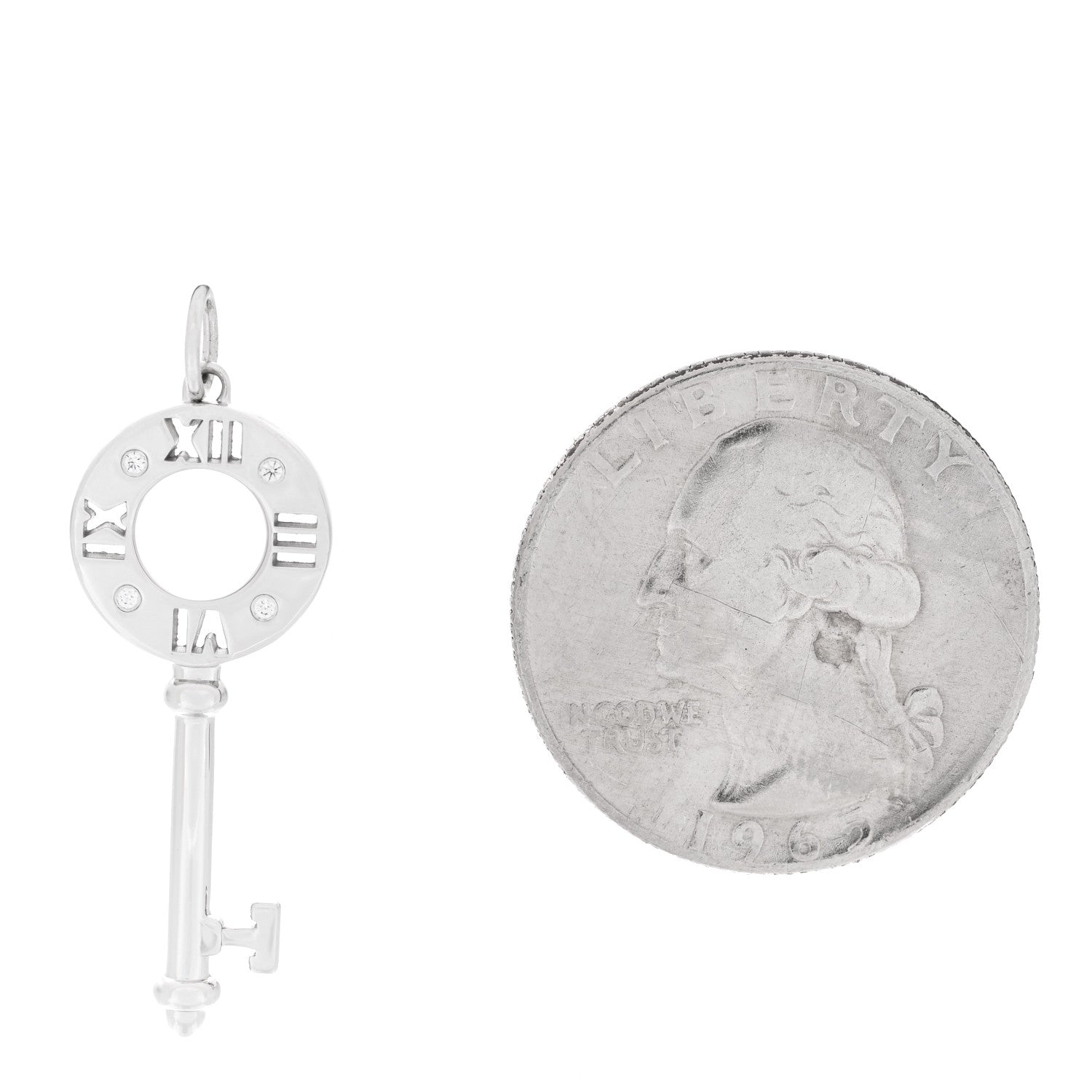 Tiffany 18K White Gold Diamond Atlas Pierced Key Pendant 2 of 5