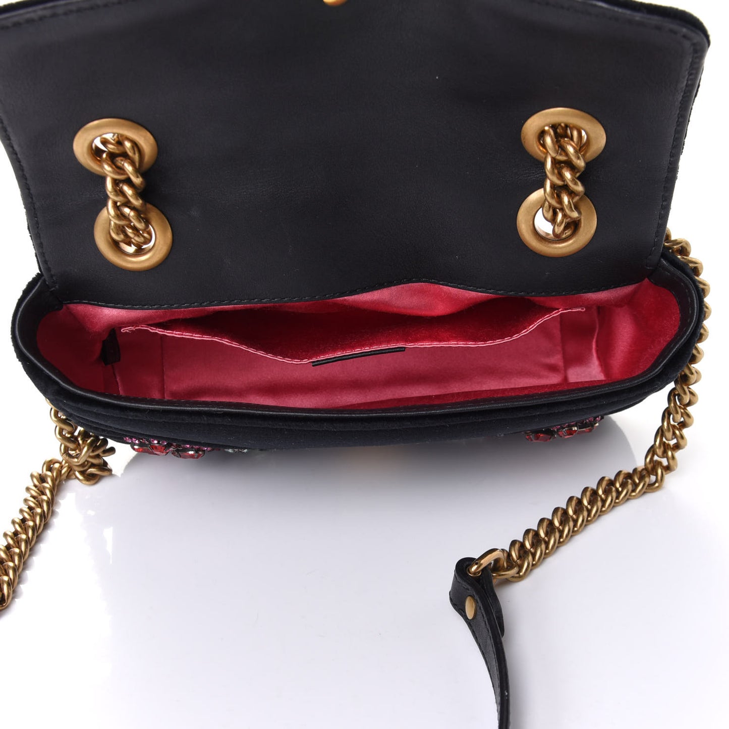 Velvet Matelasse Embroidered Medium GG Marmont Shoulder Bag Black