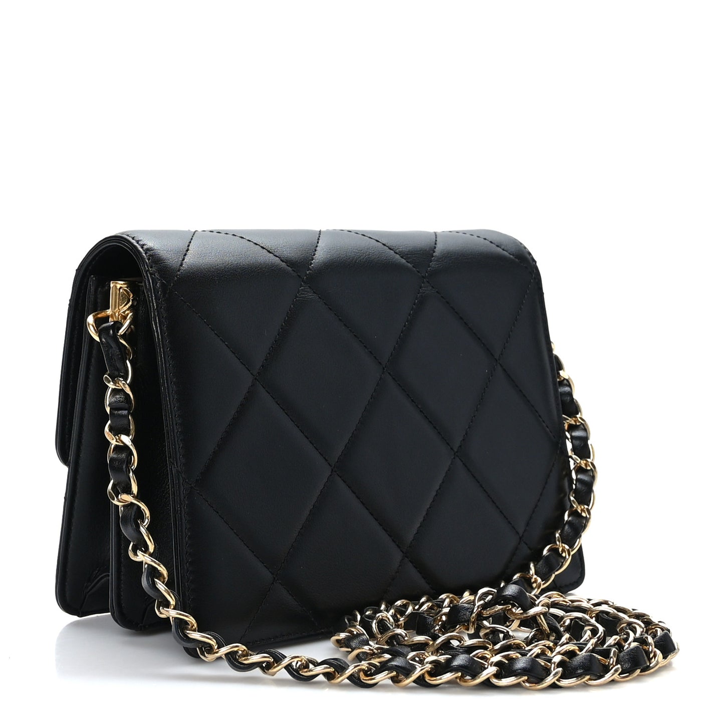 Calfskin Strass Quilted Mini Flap Black