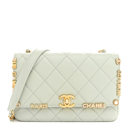Chanel Lambskin Enamel Strass Quilted Mini Paris Monaco Flap Light Grey 1 of 12