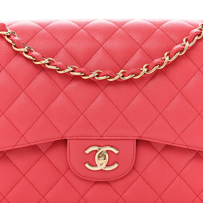 Chanel Shiny Caviar Quilted Jumbo Double Flap Dark Pink 7 of 9