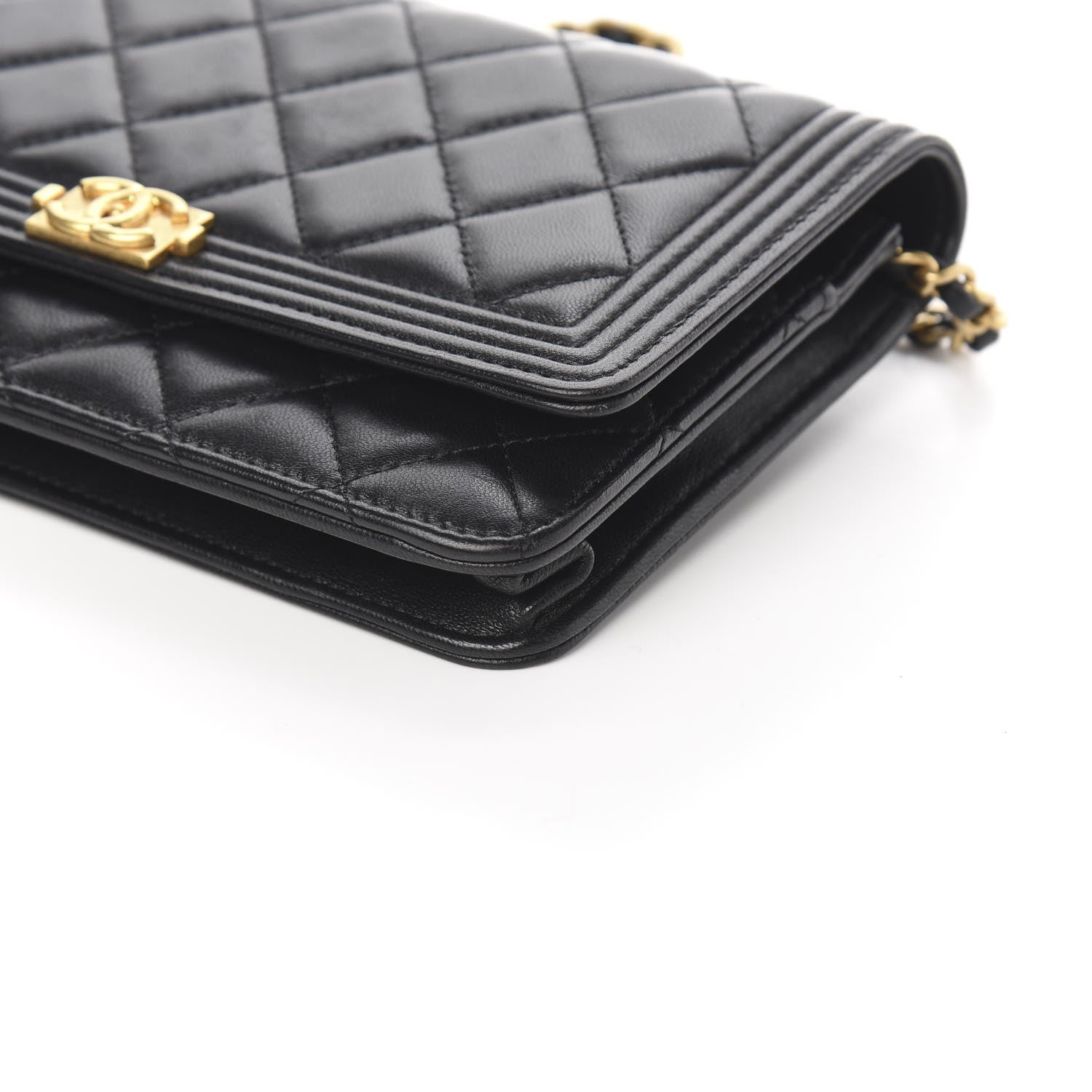 Chanel Lambskin Quilted Boy Wallet On Chain WOC Black 10 of 12