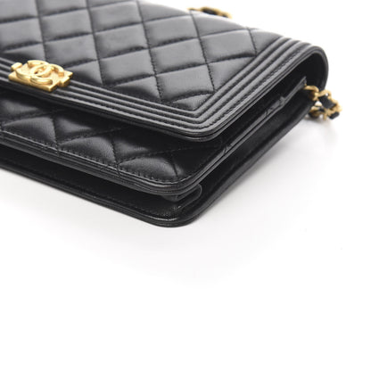 Chanel Lambskin Quilted Boy Wallet On Chain WOC Black 10 of 12