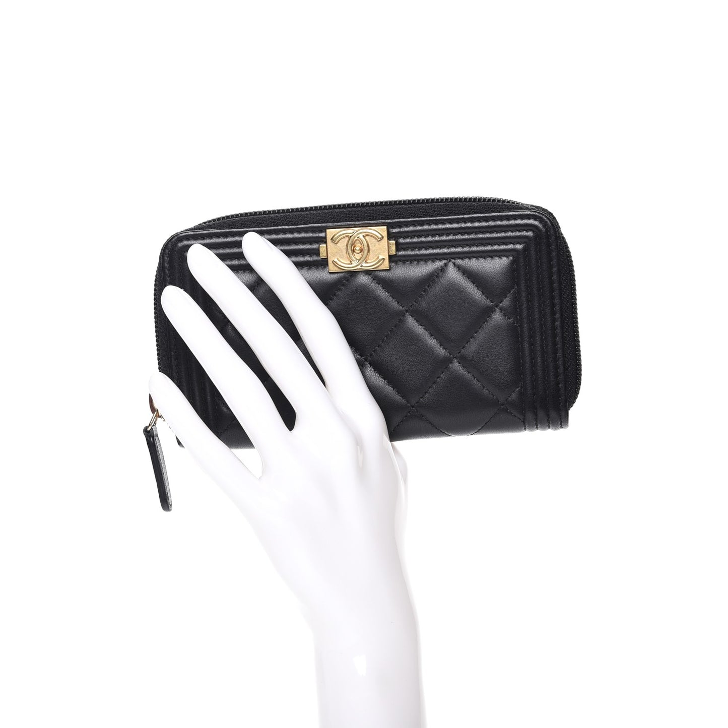 Lambskin Quilted Small Boy Zip Around Wallet Black