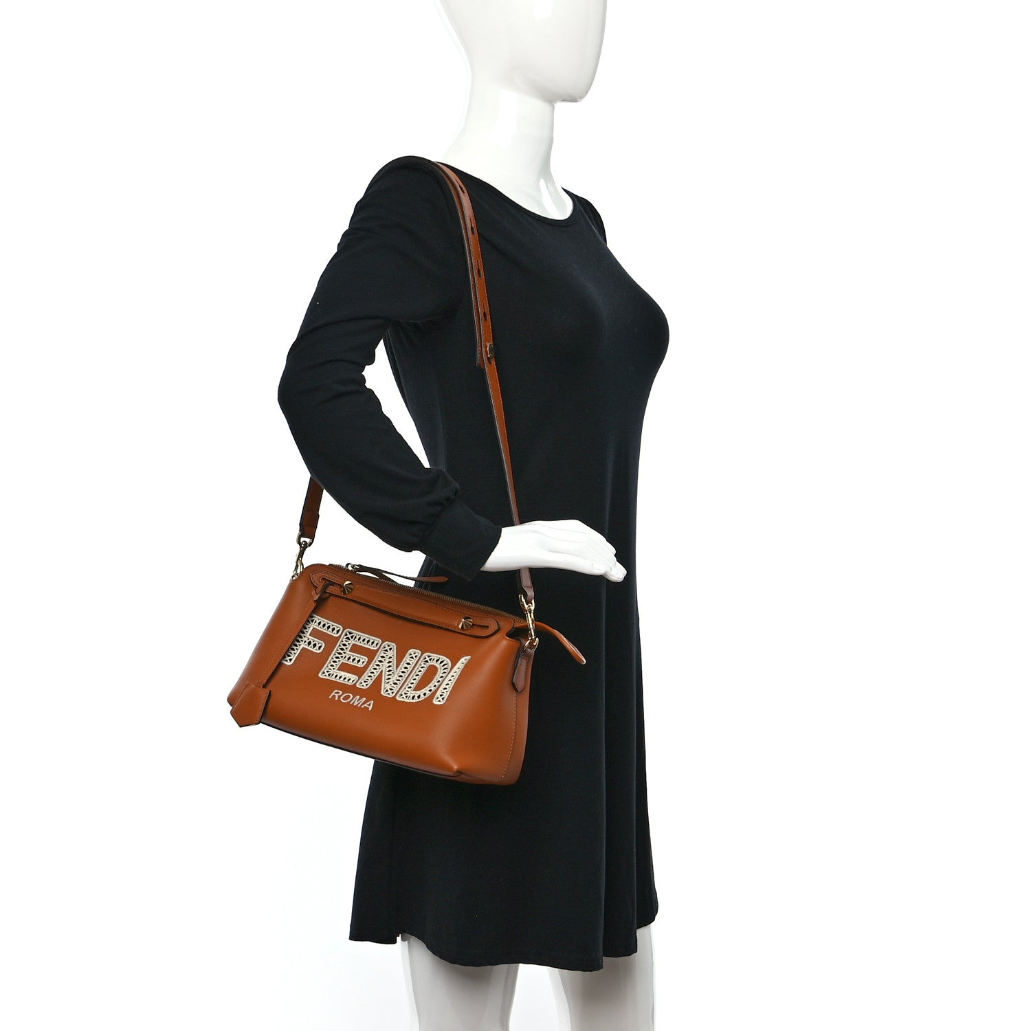 Fendi Vitello Dolce Logo Ajour Embroidered Medium By The Way Boston Bag Brandy Garza 2 of 10