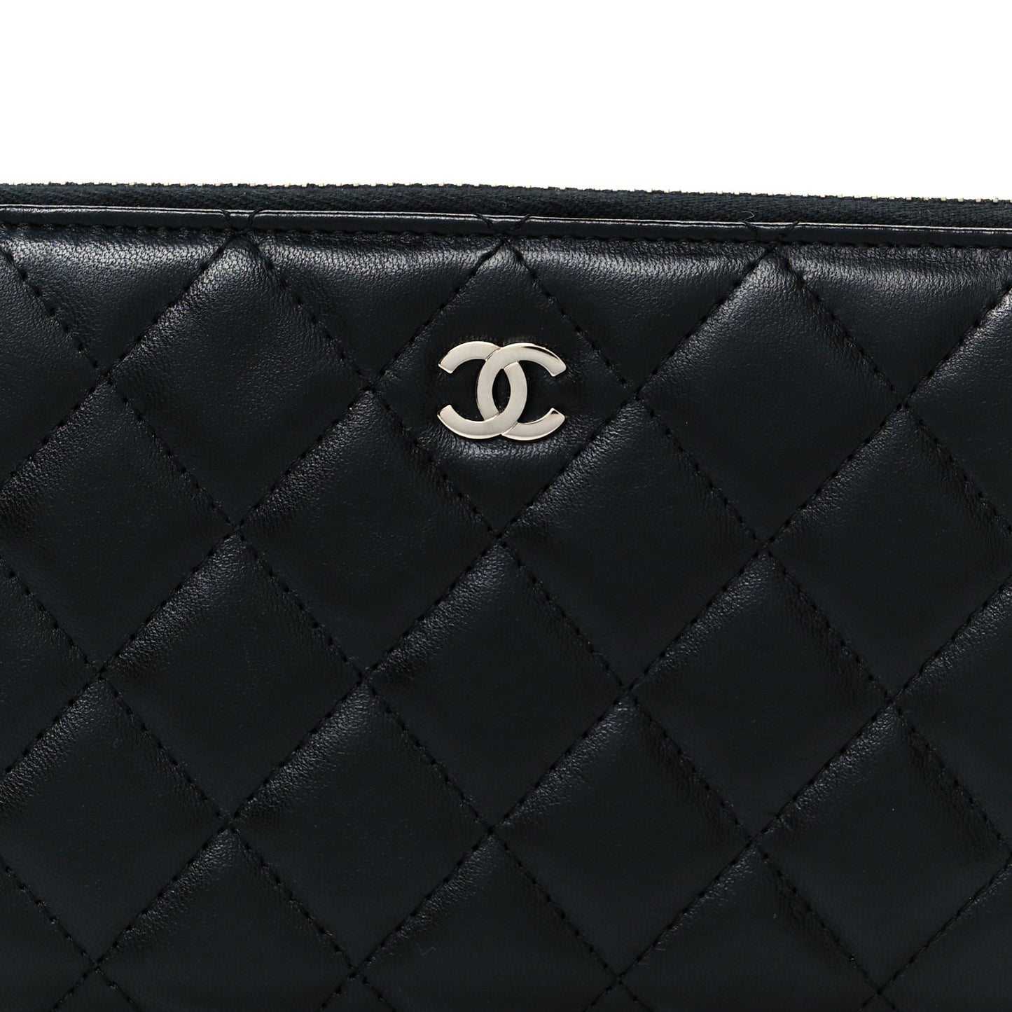 Lambskin Quilted Large Gusset Zip Around Wallet Black