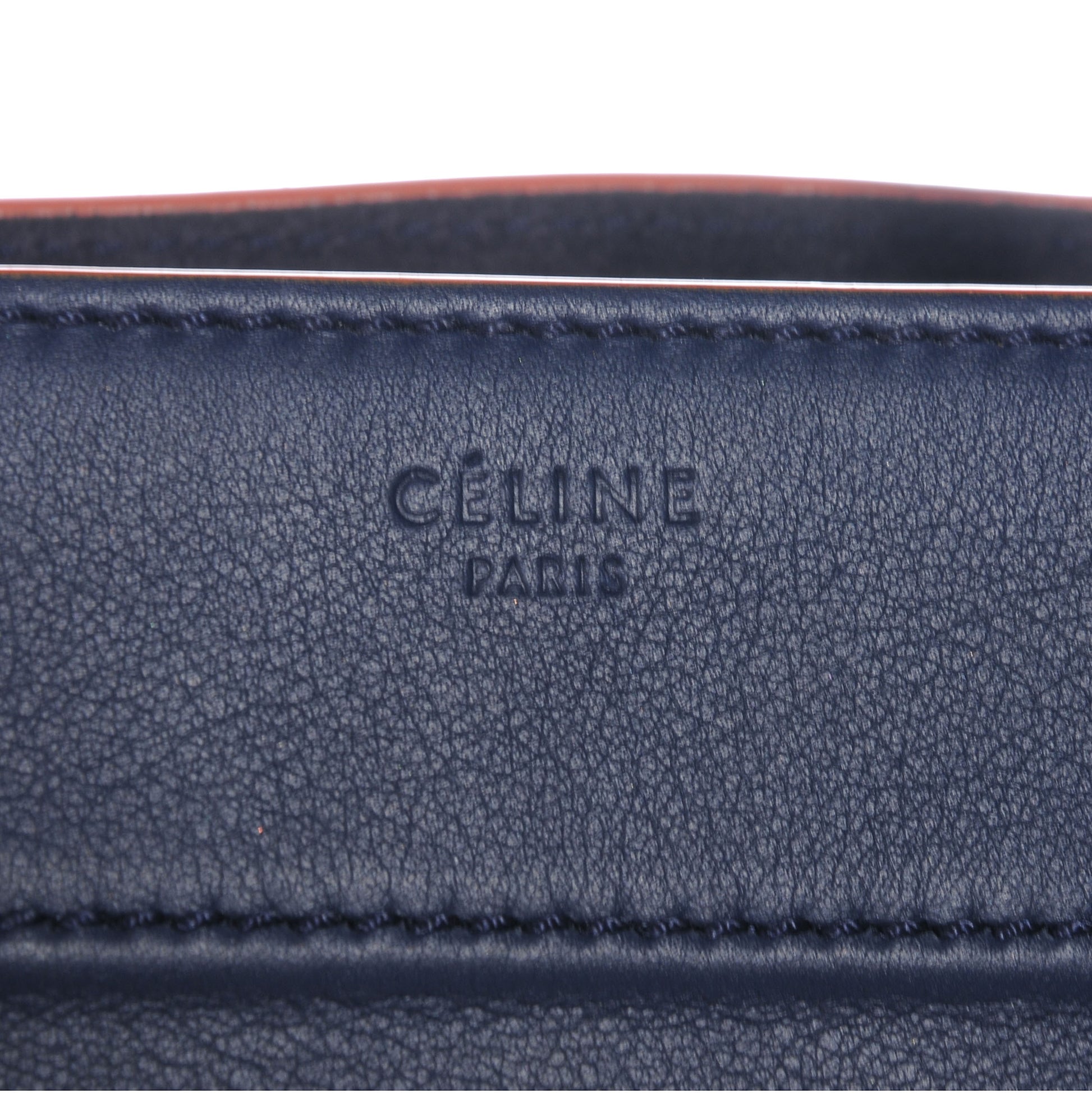 Celine Drummed Leather Medium Phantom Luggage Royal Blue Orange Trim 8 of 8