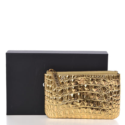 Chanel Metallic Calfskin Crocodile Embossed Cocodile Cosmetic Case Gold 8 of 8