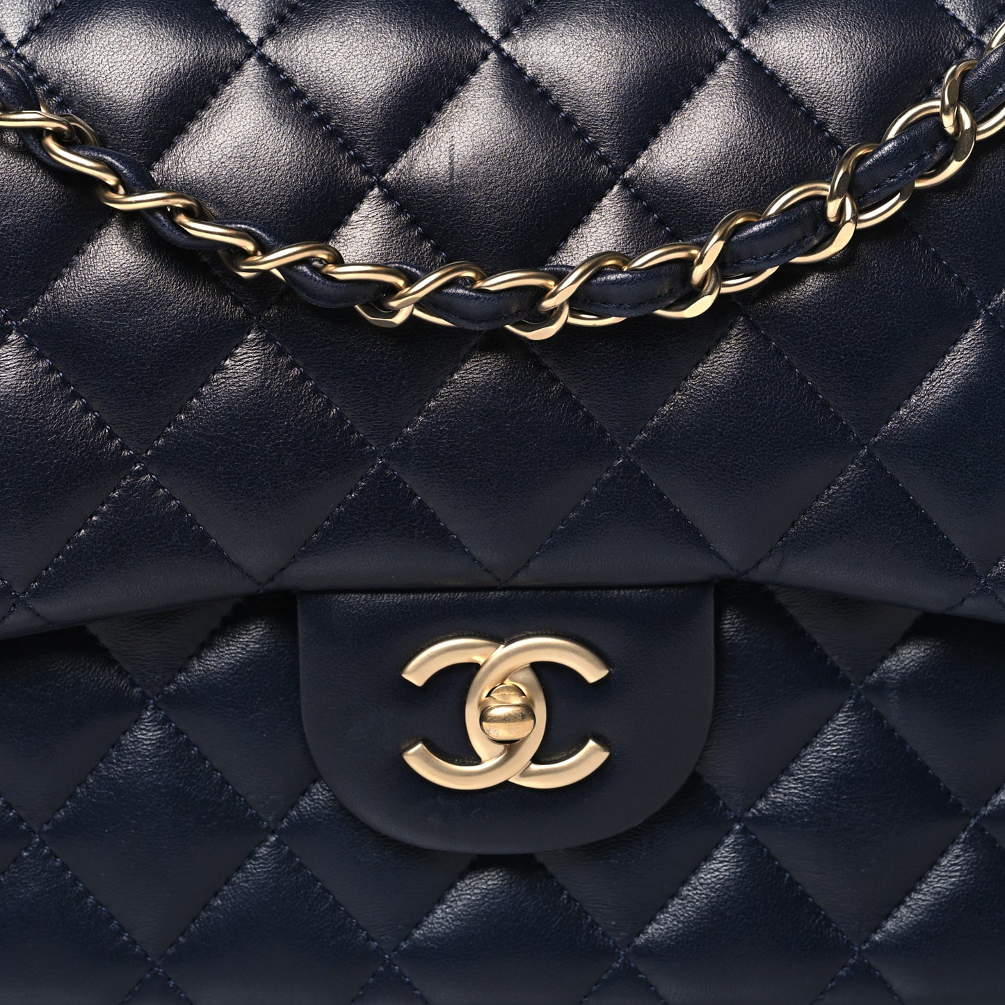 Lambskin Quilted Jumbo Double Flap Navy