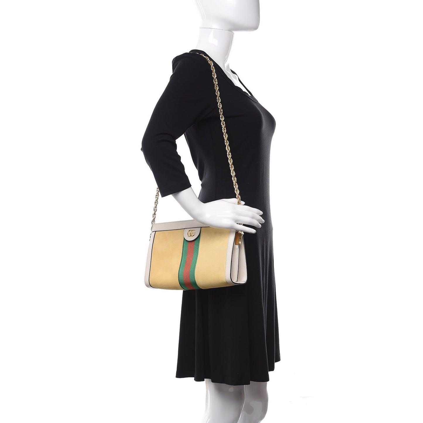 Suede Calfskin GG Web Small Ophidia Chain Shoulder Bag Burro New Mystic White