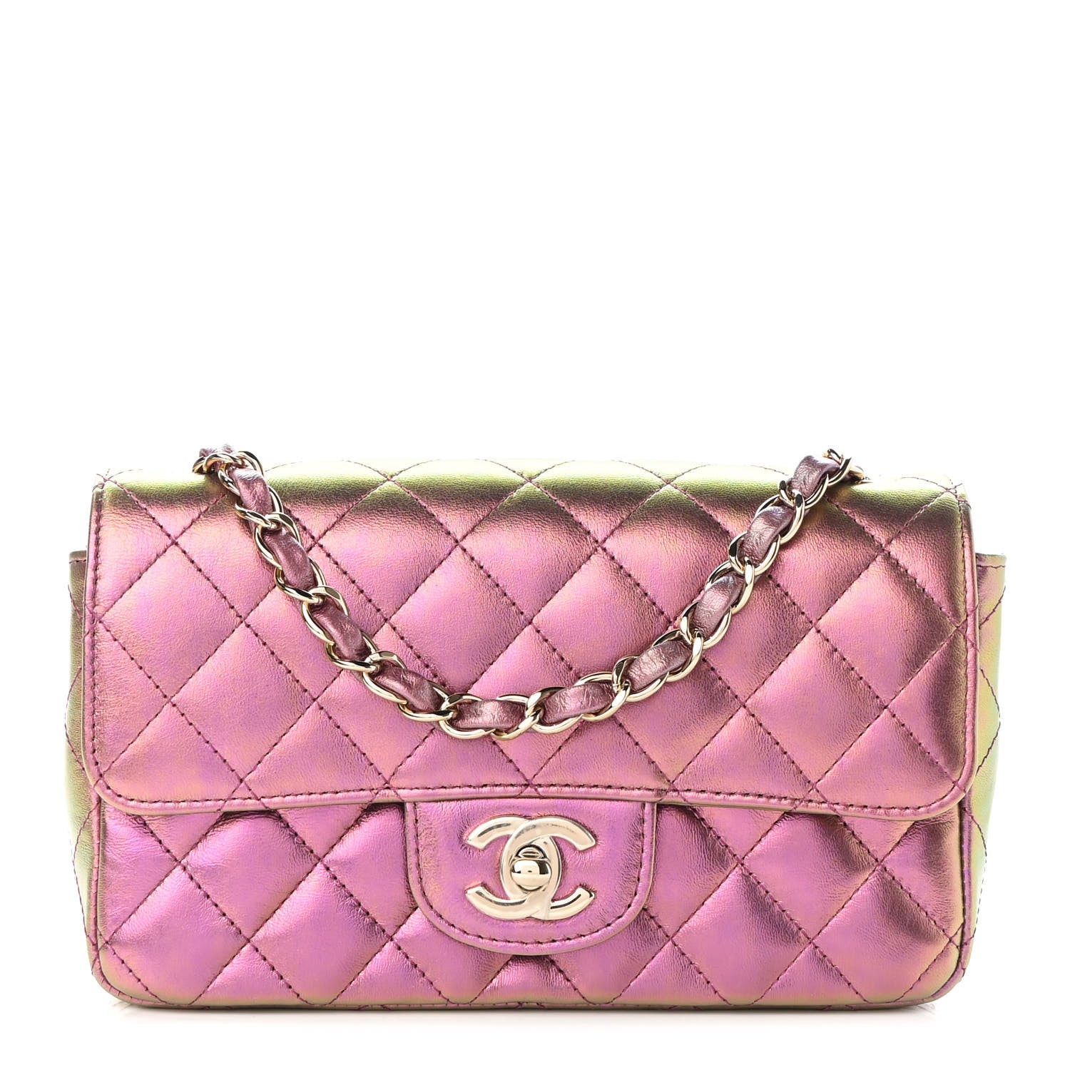 Chanel Iridescent Lambskin Quilted Mini Rectangular Flap Purple 1 of 10