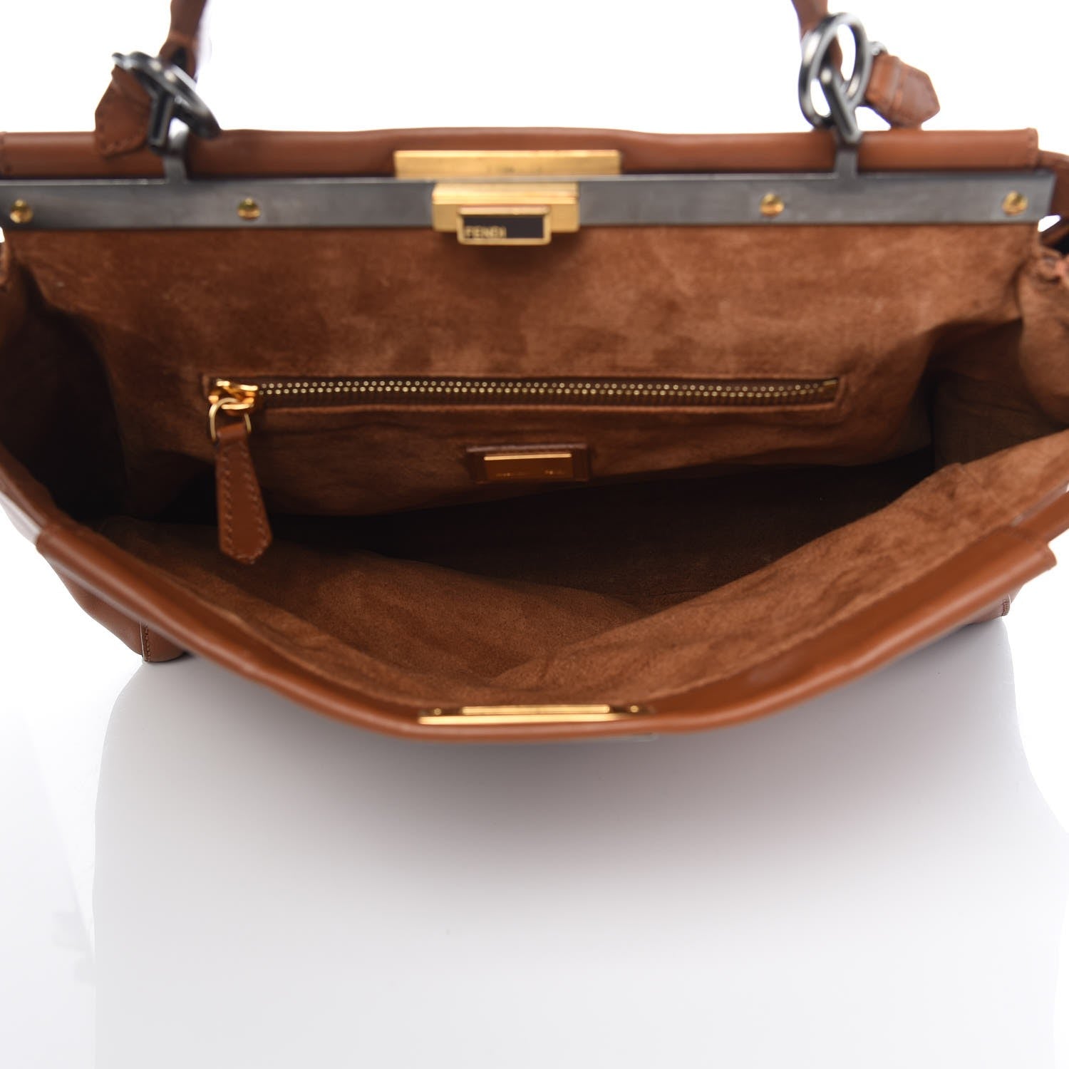 Fendi Vitello Suede Large Peekaboo Iconic Satchel Cuoio Rame Moro 5 of 15