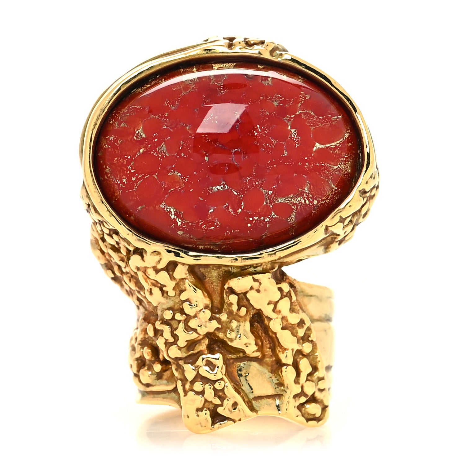 Saint Laurent Glass Cabochon Arty Ovale Ring 49 5 Gold Red 1 of 4